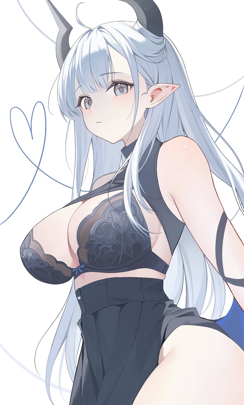 1girl, :<, absurdres, ahoge, black_bra, black_skirt, borrowed_character, bra