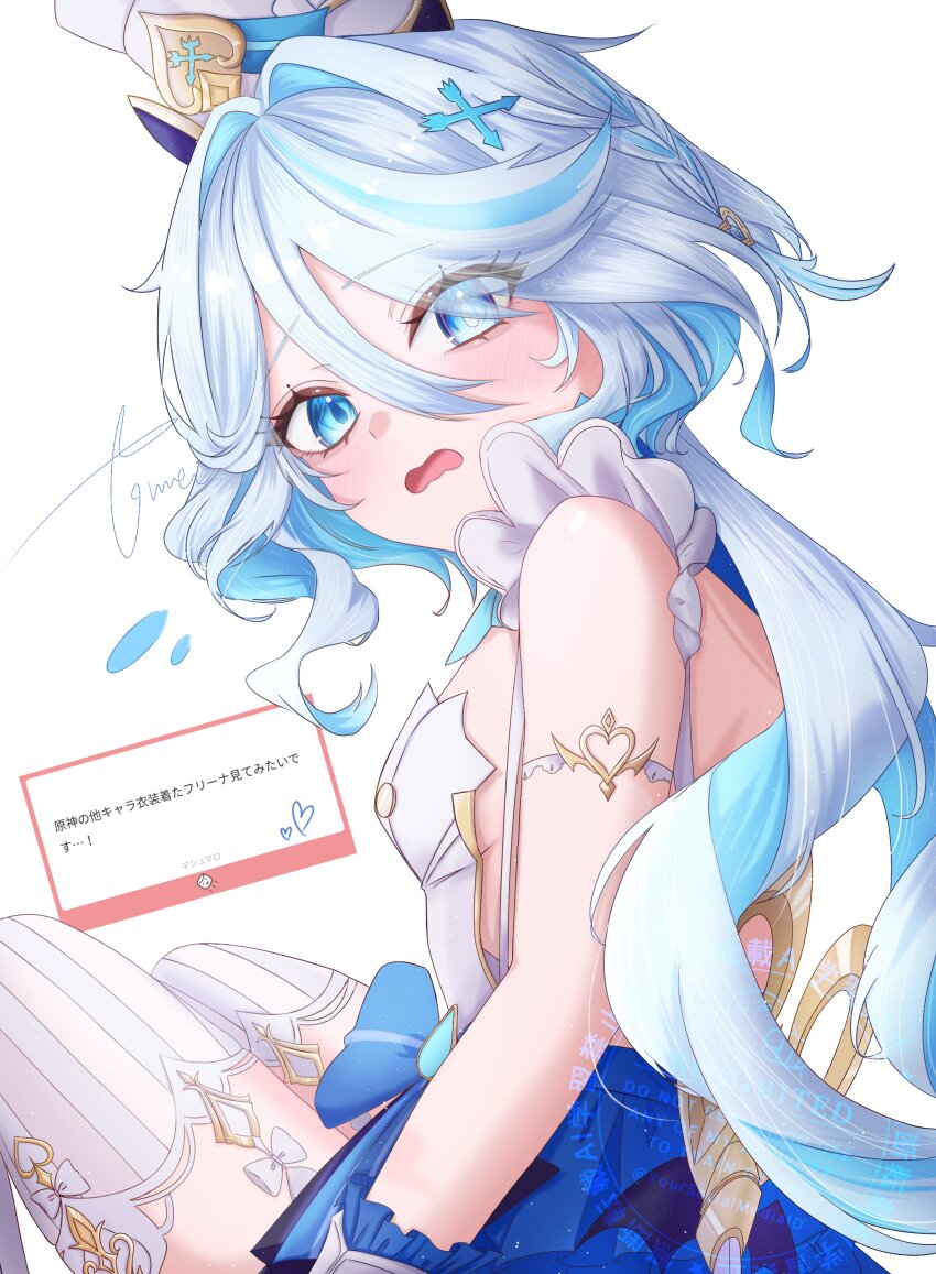 1girl, absurdres, blue_bow, blue_eyes, blue_gem, blue_pupils, blue_streaks, blush