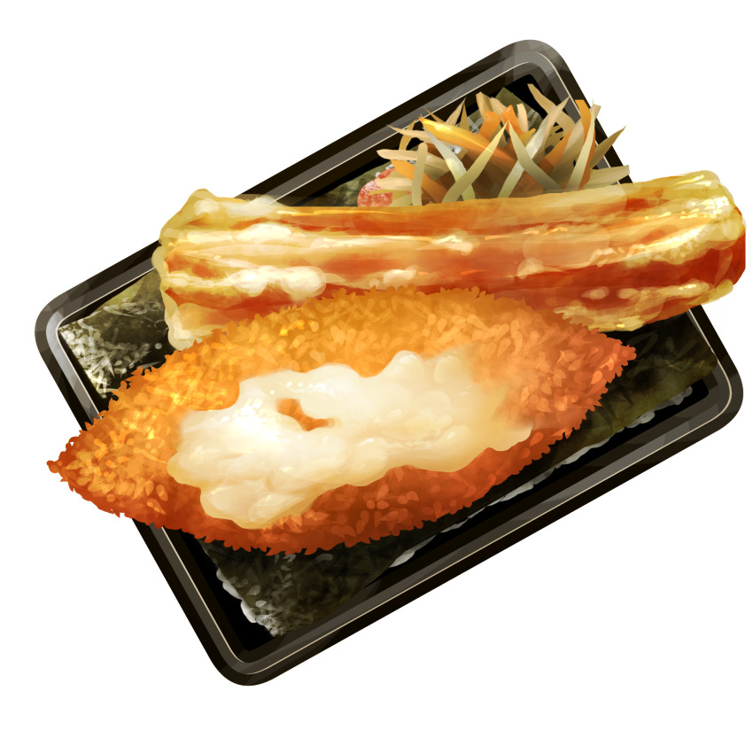 bonito_flakes, chicken_(food), food, food_focus, highres, no_humans, nori_(seaweed), original