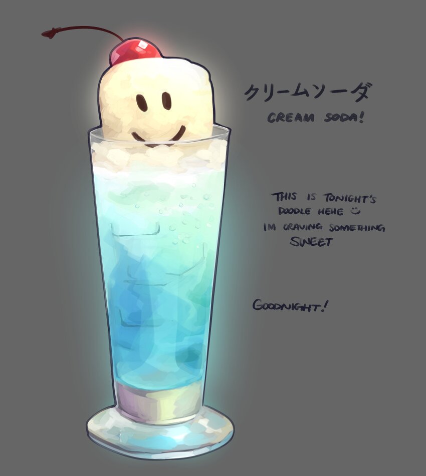 absurdres, character-themed_food, cherry, commentary, cream_soda_(soda), cup, drinking_glass, english_commentary