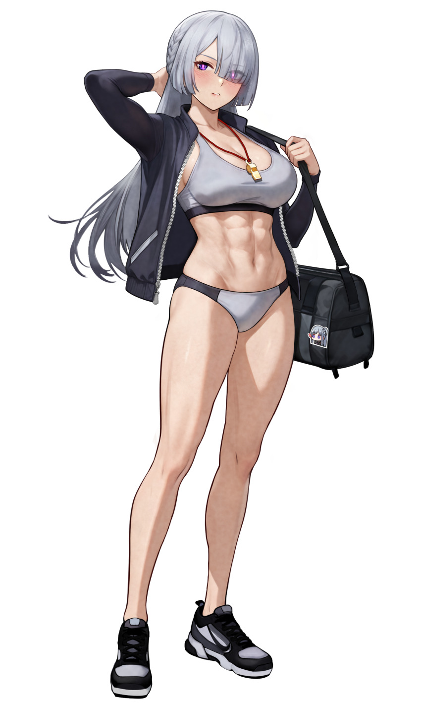 1girl, abs, absurdres, ak-12_(girls'_frontline), ak-15_(girls'_frontline), alternate_costume, arm_behind_head, art_undertaker