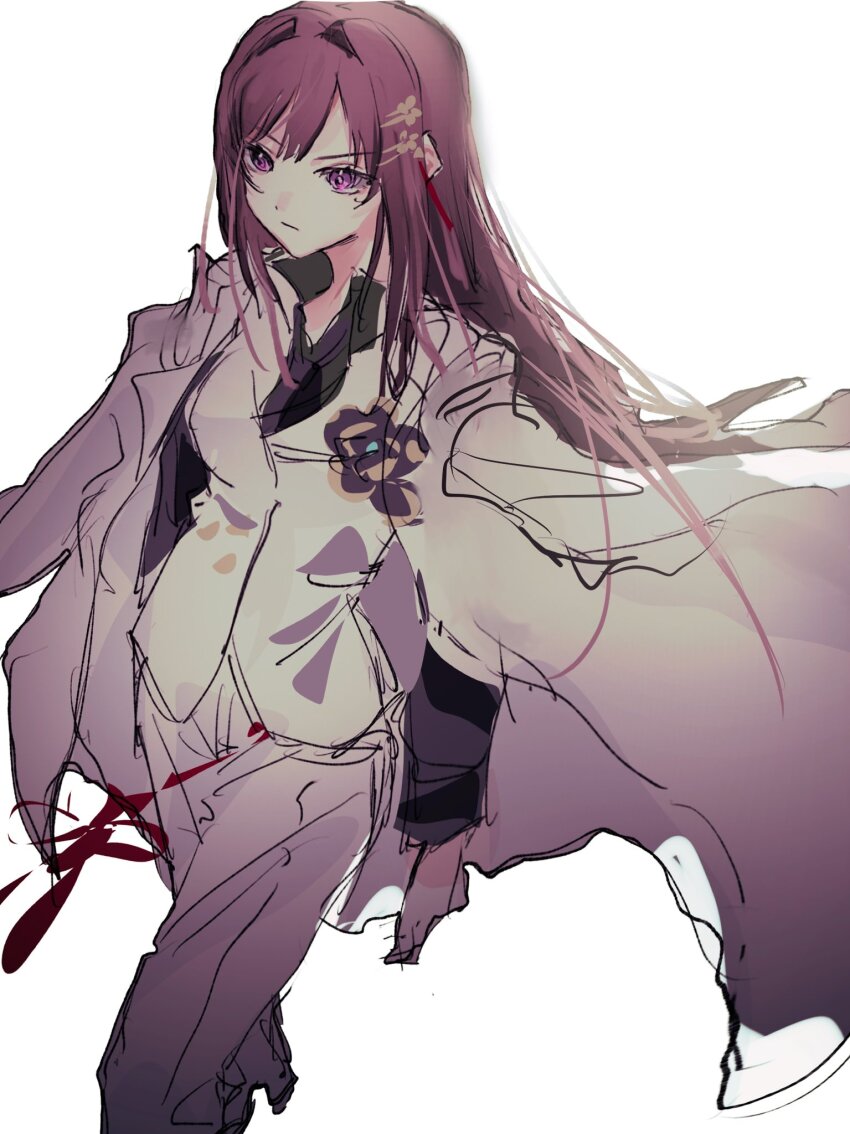 1girl, black_hair, blazer, clothes_on_shoulders, hair_ornament, heaven_burns_red, highres, jacket