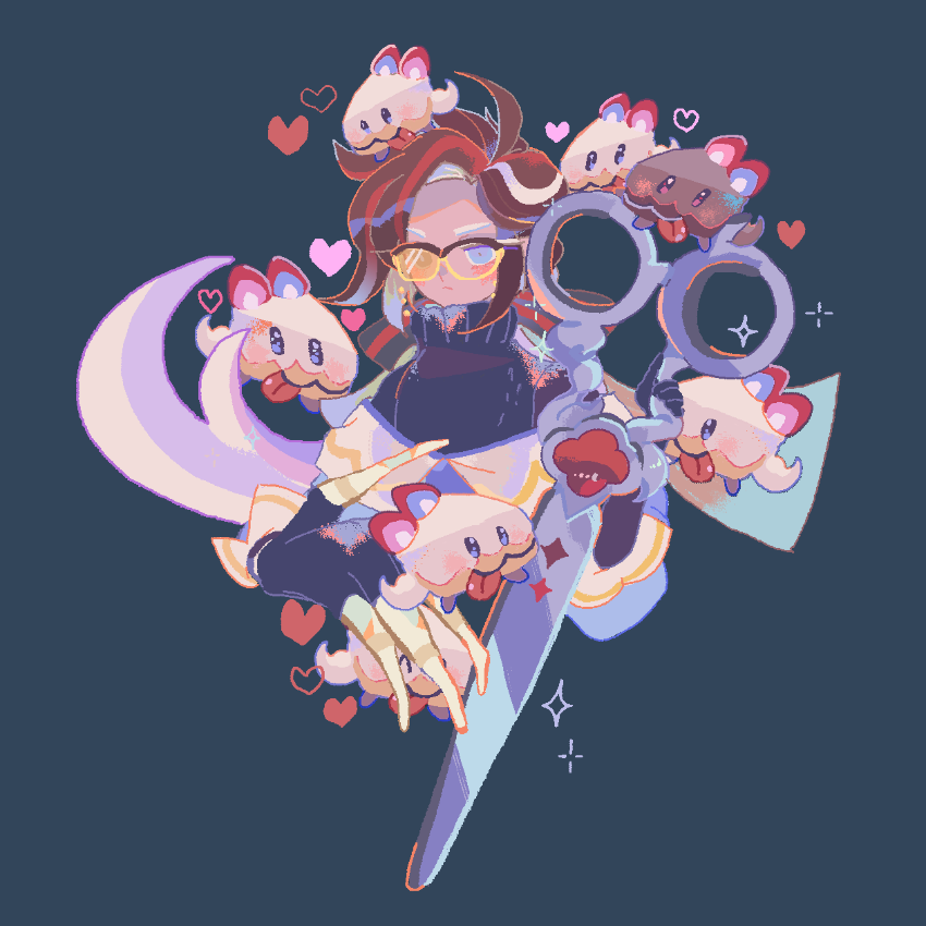 1boy, ahoge, black_background, black_bow, black_eyes, black_gloves, black_sweater, blue_eyes