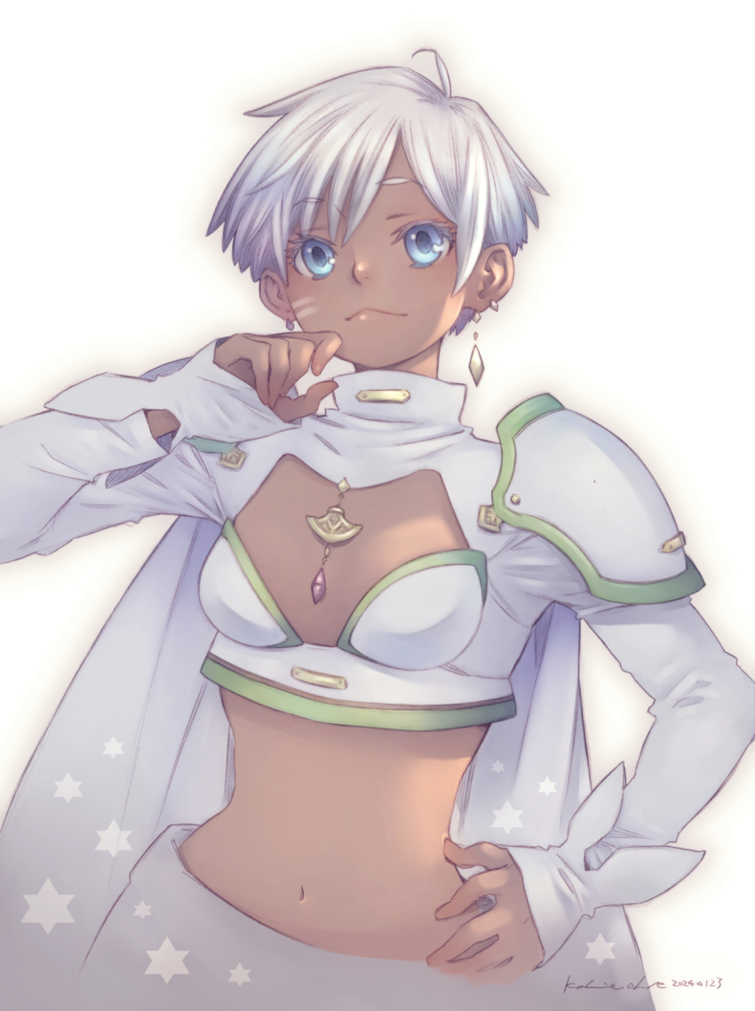 1girl, armor, atelier_(series), atelier_marie, blue_eyes, cape, closed_mouth, crop_top