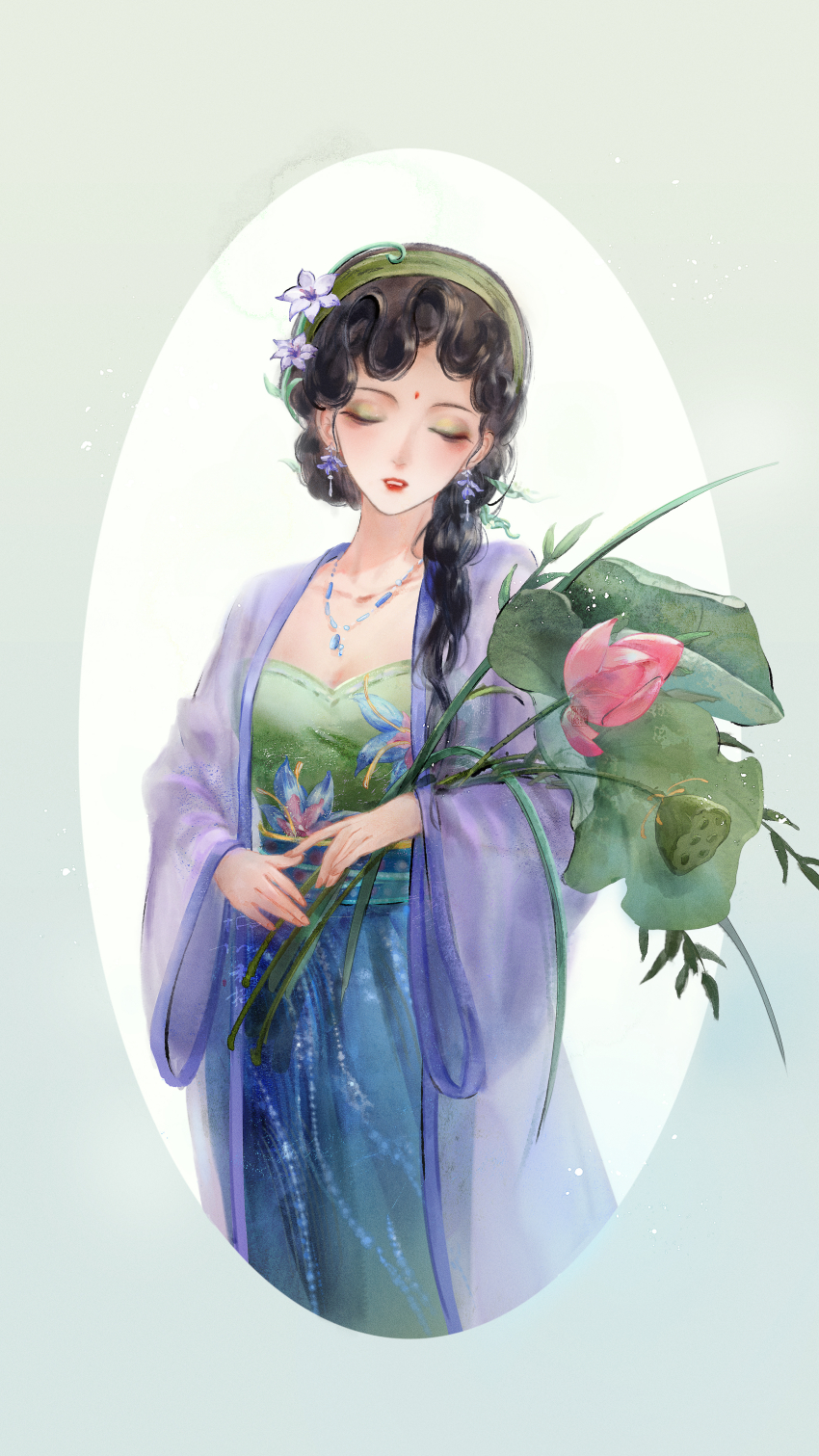 1girl, absurdres, black_hair, border, breasts, chinese_clothes, chinese_commentary, cleavage