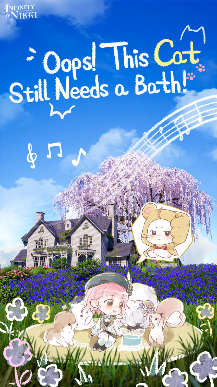 1girl, ^^^, ahoge, animal, annoyed, artist_request, beret, black_boots