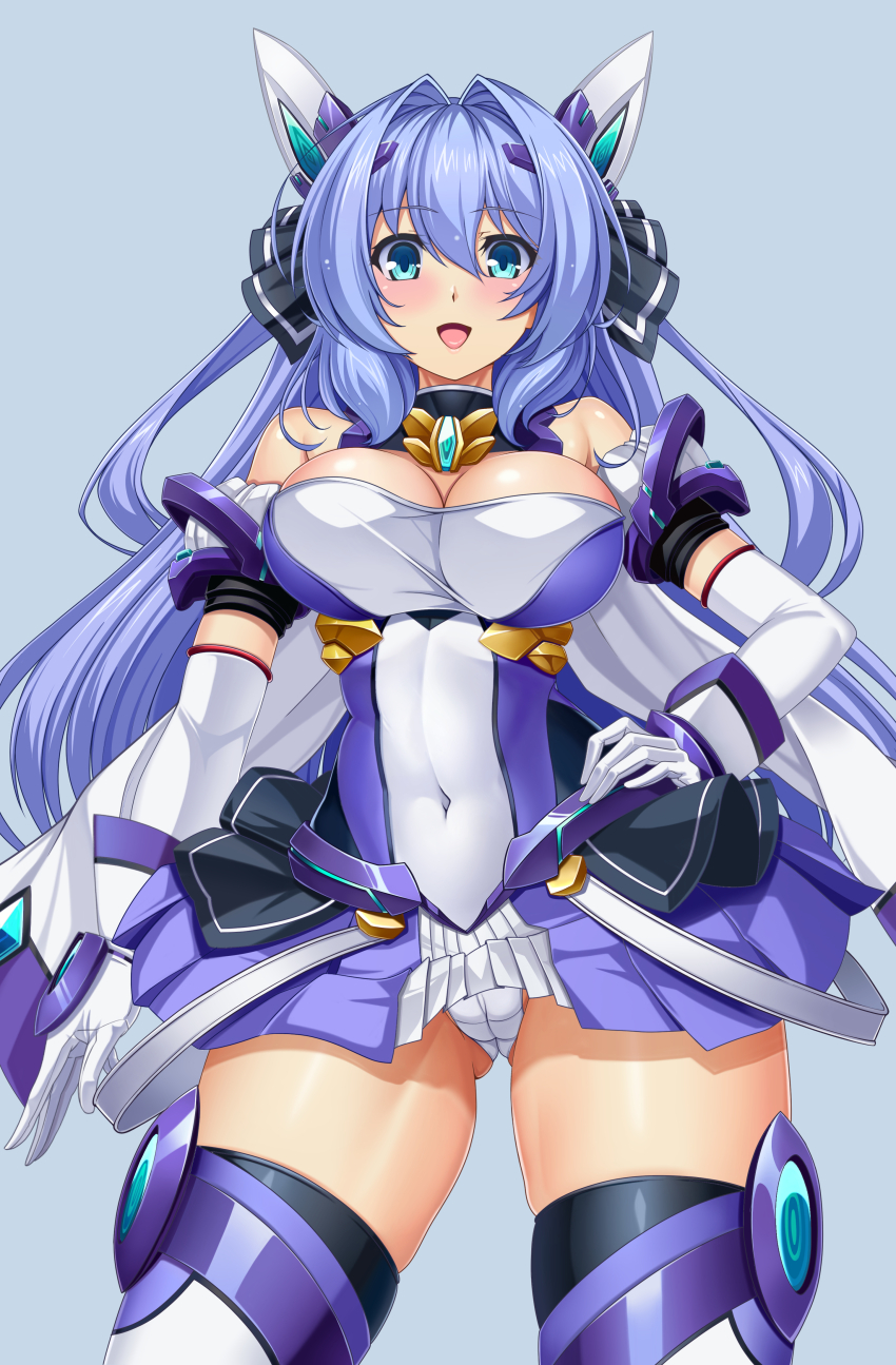 1girl, :d, absurdres, bare_shoulders, blue_background, blue_eyes, blue_hair, blush