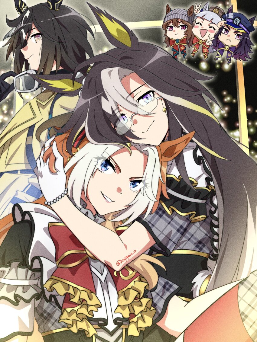 6+girls, :d, ^_^, affectionate, ahoge, animal_ears, anime_coloring, arms_around_neck