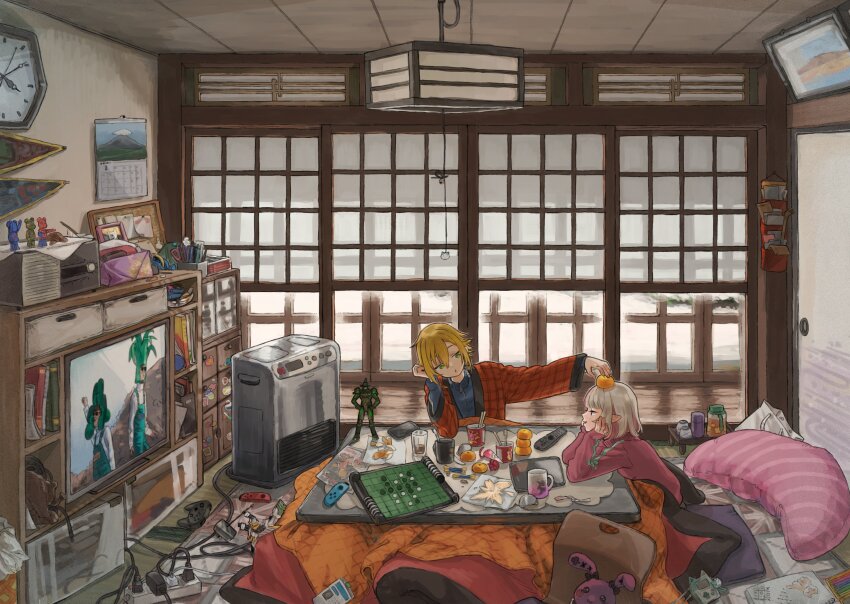 1boy, 1girl, absurdly_detailed_composition, absurdres, action_figure, alternate_costume, analog_clock, architecture