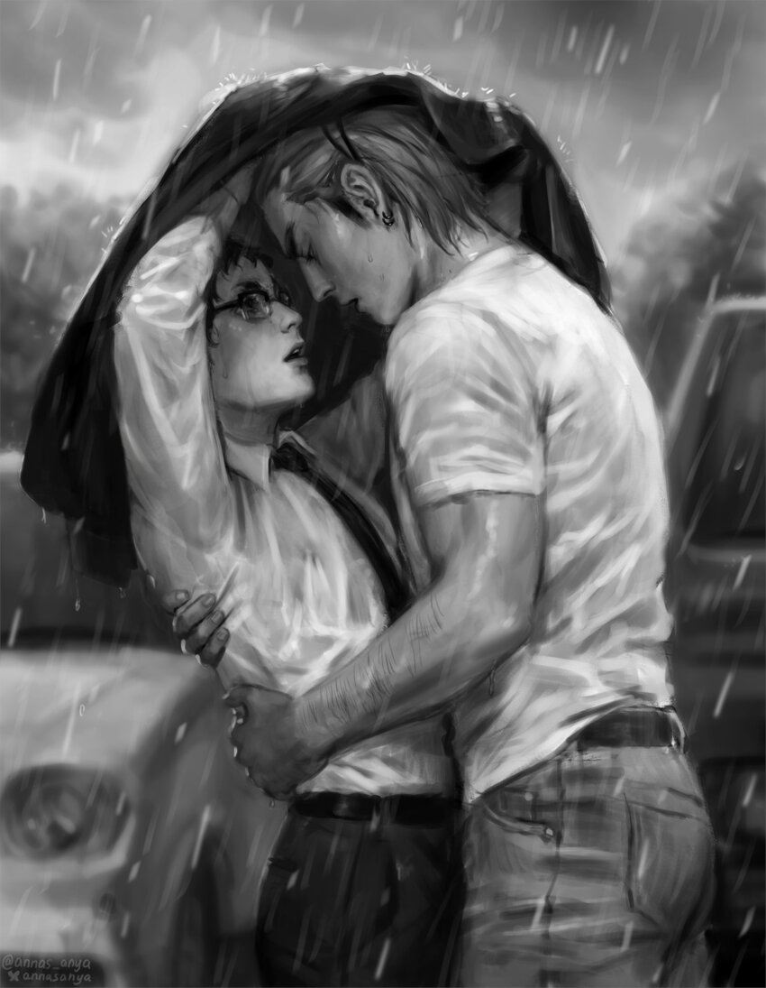 2boys, annas_anya, belt, bluesky_username, collared_shirt, commentary, cowboy_shot, denim