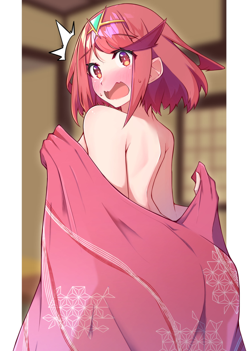 accidental_pervert, bob_cut, headpiece, highres, osora_(judithandlilith), pyra_(xenoblade), red_hair, tiara