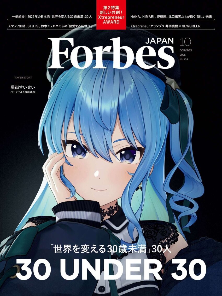 1girl, beret, blue_eyes, blue_hair, choker, cover, earrings, forbes