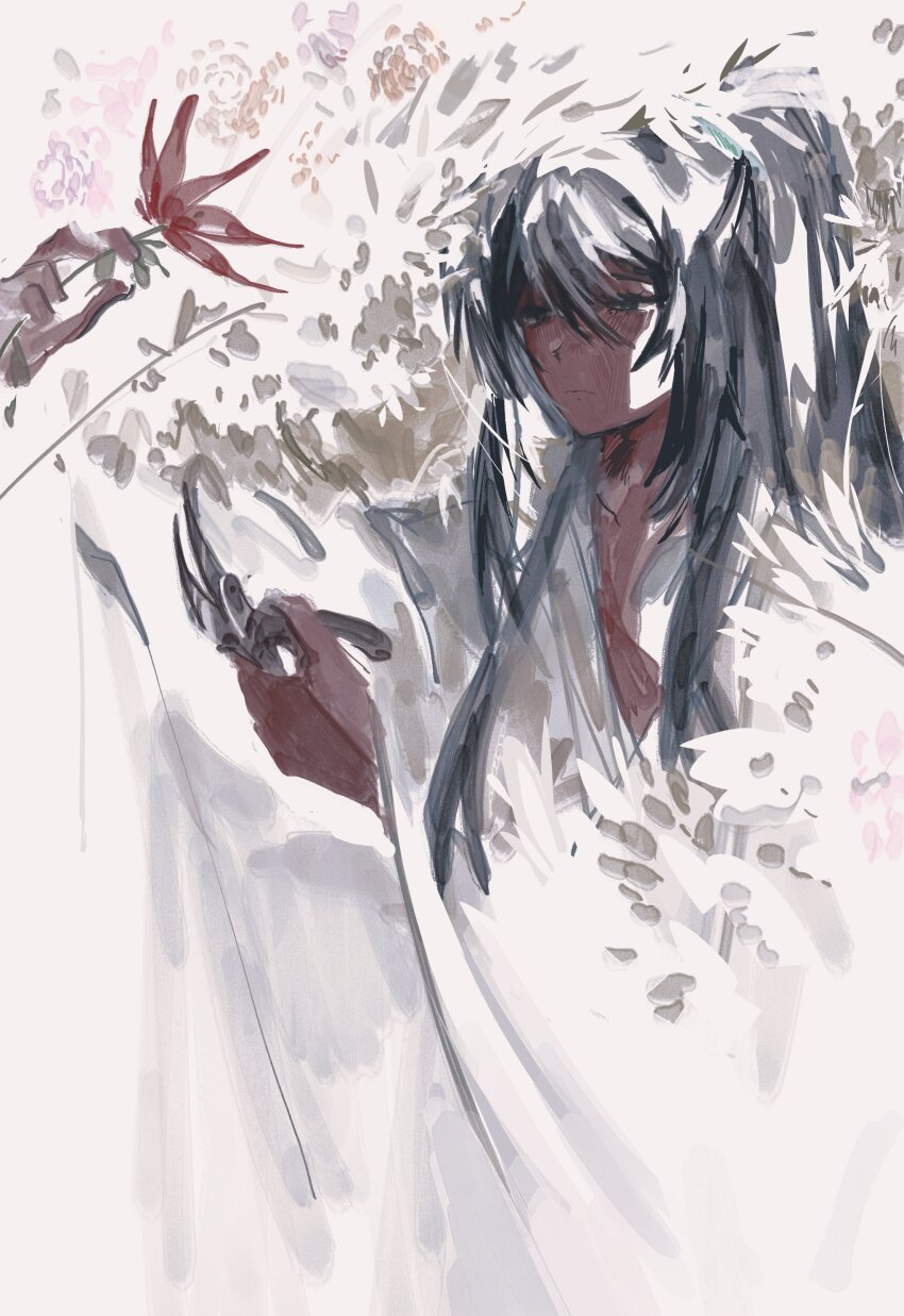 1boy, absurdres, black_eyes, black_hair, blue_eyes, chinese_clothes, flower, hanfu