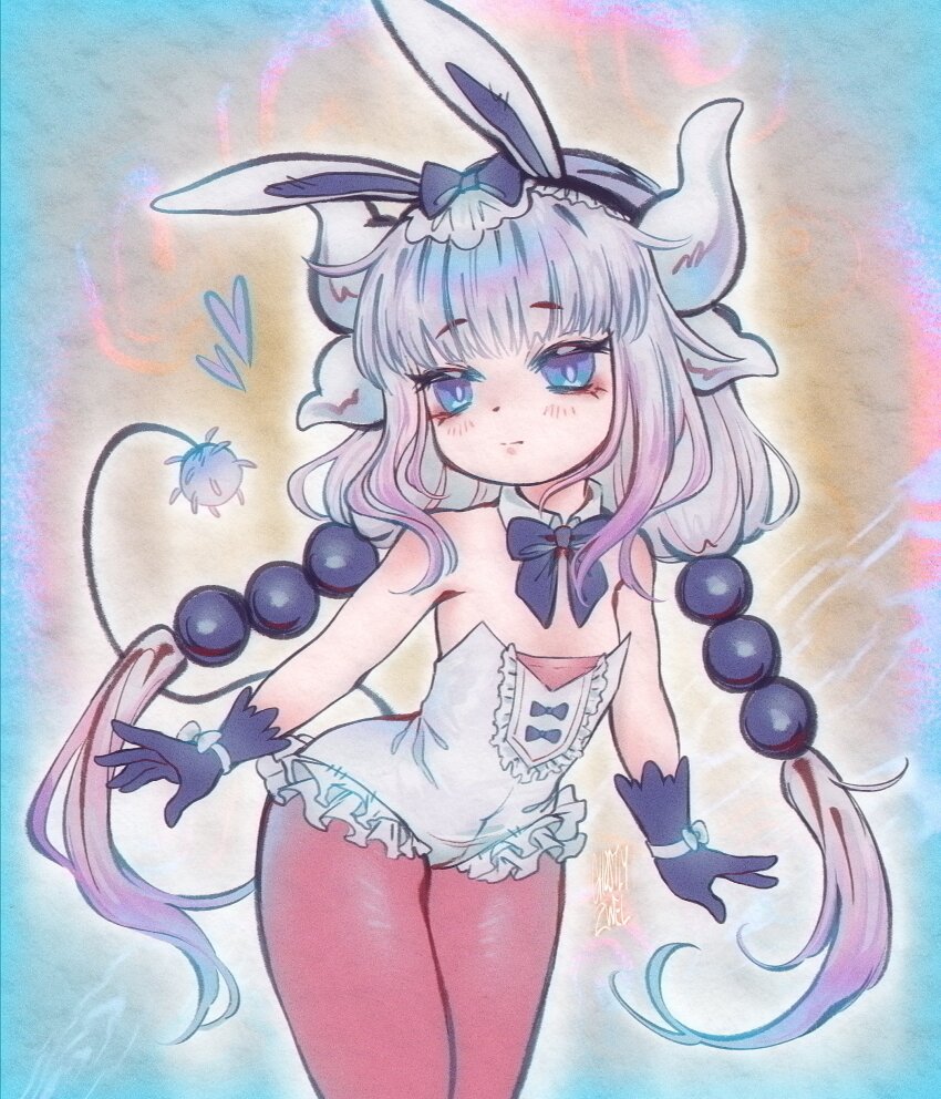 1girl, absurdres, beads, blue_eyes, blunt_bangs, blush, bunny_day, dragon_girl
