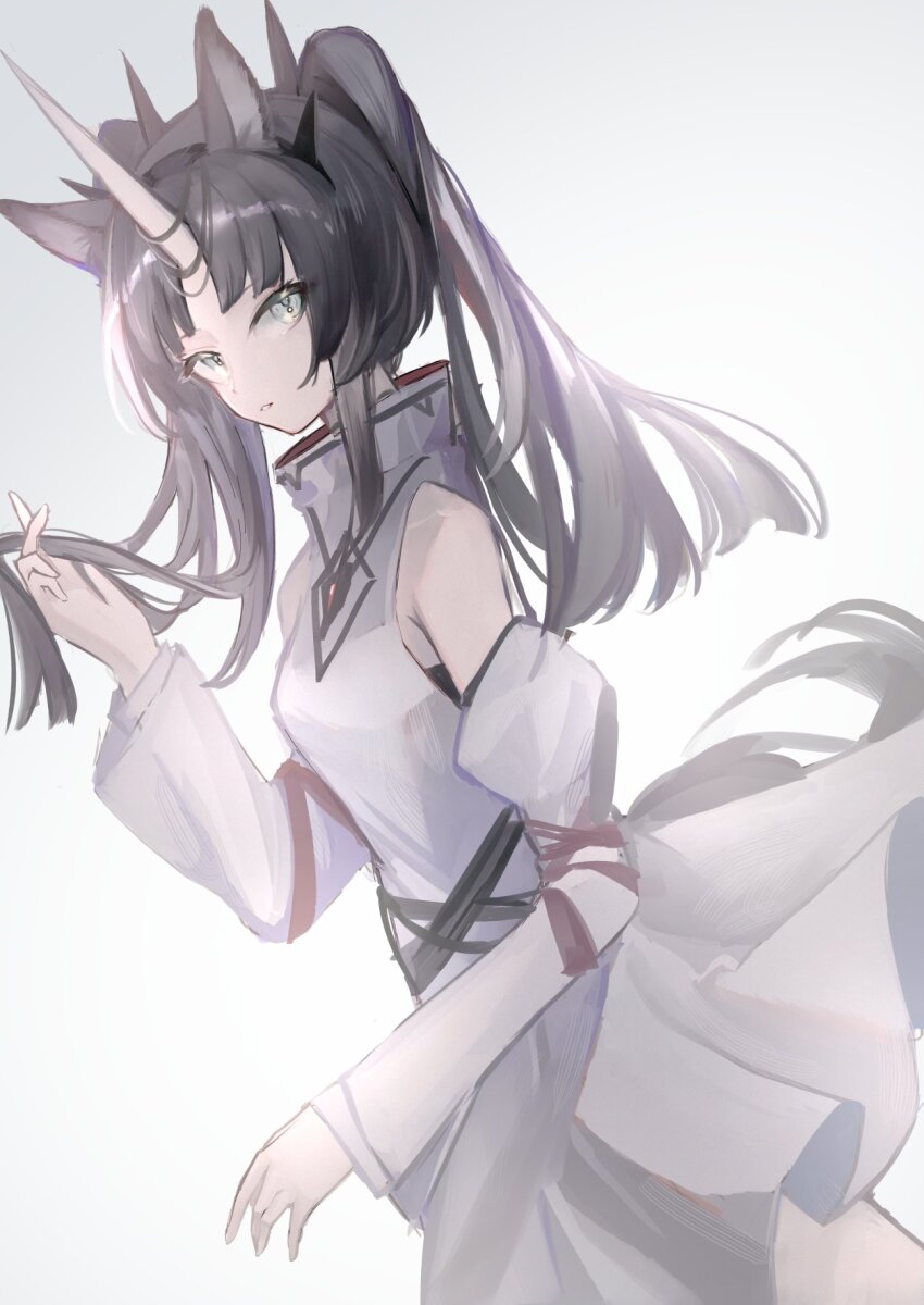 1girl, animal_ears, arknights, bare_shoulders, black_hair, choker, clovisia_(arknights), dress