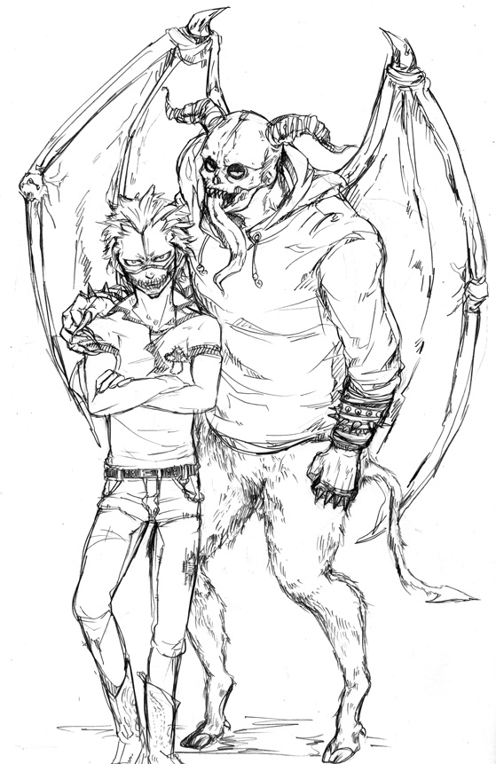 2boys, aged_down, bat_wings, chidaruma, del_(logicallogos), demon, dorohedoro, en_(dorohedoro)