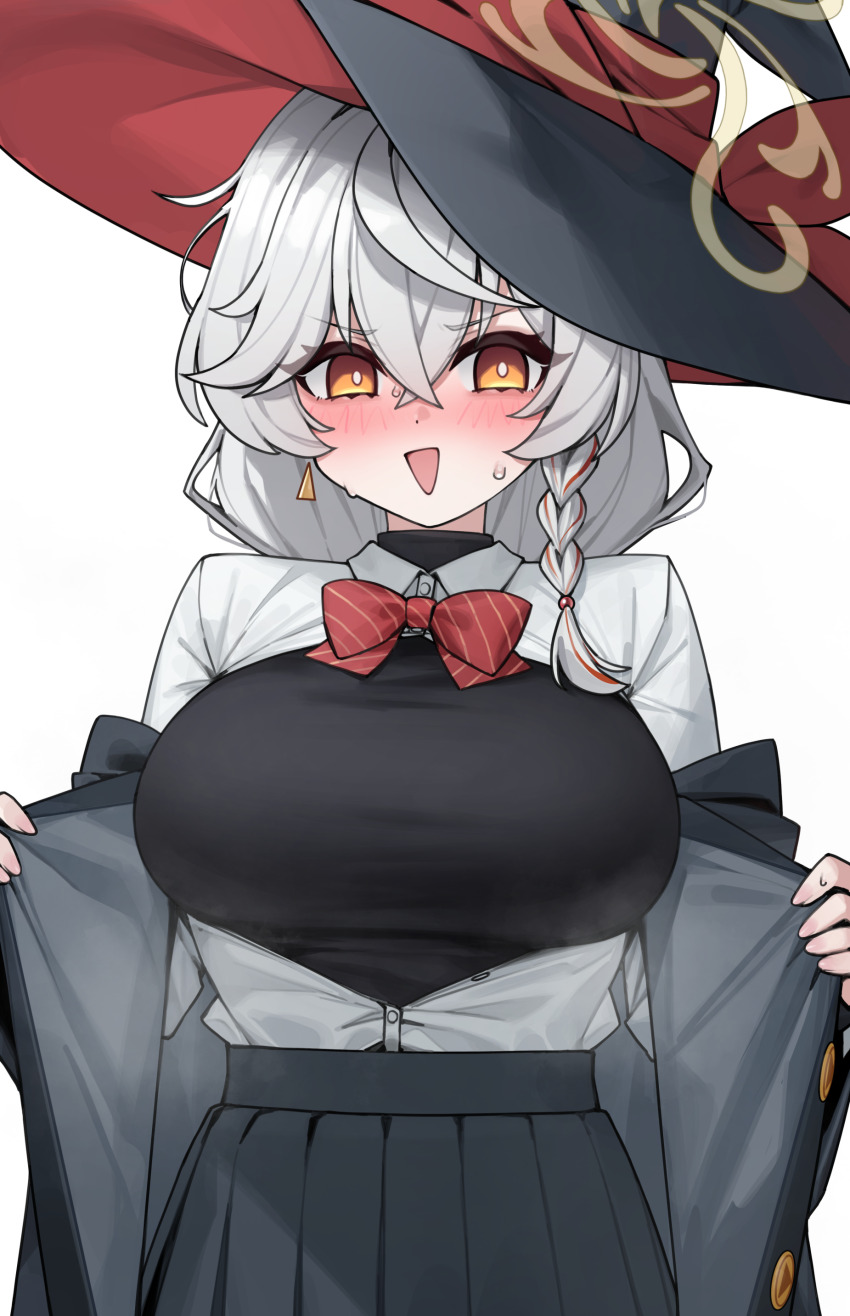 1girl, absurdres, amae, black_skirt, blue_archive, bow, bowtie, braid