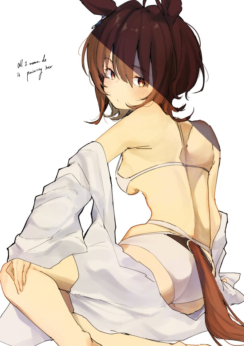 1girl, absurdres, agnes_tachyon_(umamusume), animal_ears, arm_support, ass, bikini, breasts