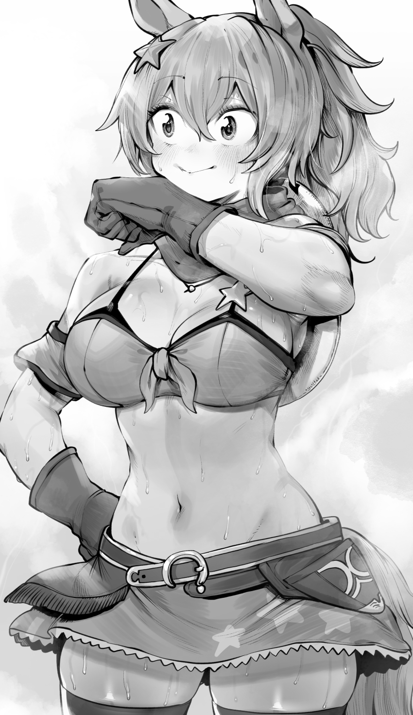 1girl, absurdres, animal_ears, blush, breasts, cleavage, closed_mouth, commentary