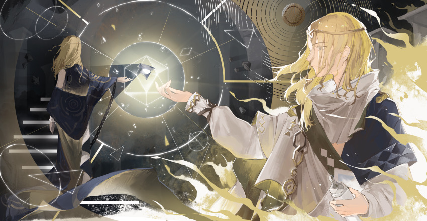 1boy, 6_(reverse:1999), absurdres, ancient_greek_clothes, blonde_hair, blue_eyes, chacha_(chachachaqqq), circlet