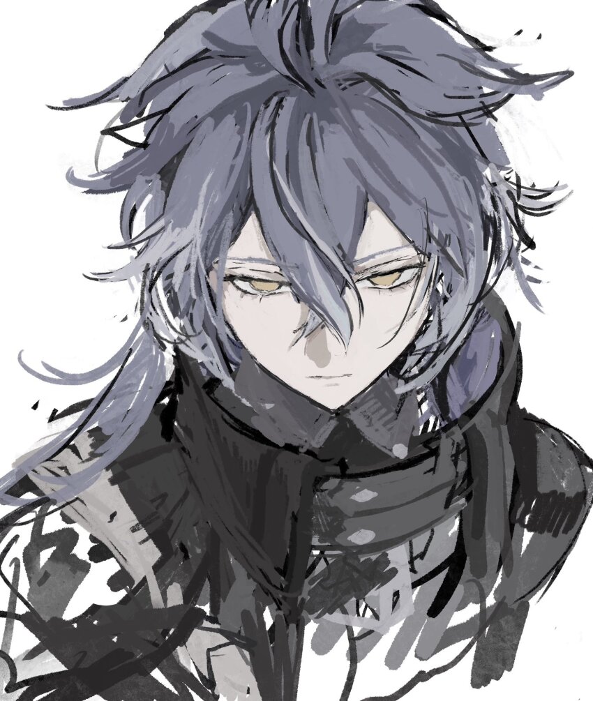 1boy, blue_hair, closed_mouth, collared_jacket, cropped_shoulders, crossed_bangs, double-parted_bangs, empty_eyes