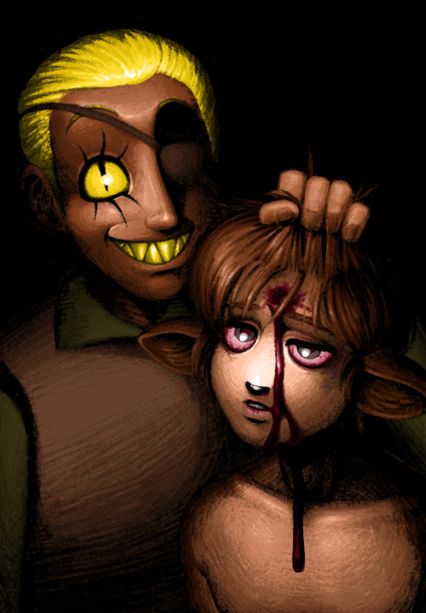 2boys, alternate_universe, animal_ears, animal_nose, bill_cipher, blonde_hair, blood, blood_on_face