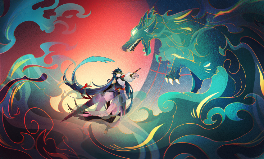 1boy, absurdres, alternate_costume, alternate_hair_length, alternate_hairstyle, aqua_hair, aqua_umbrella, armor