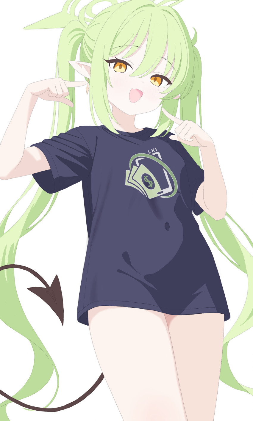 1girl, :d, absurdres, alternate_costume, black_shirt, blue_archive, commentary, cowboy_shot