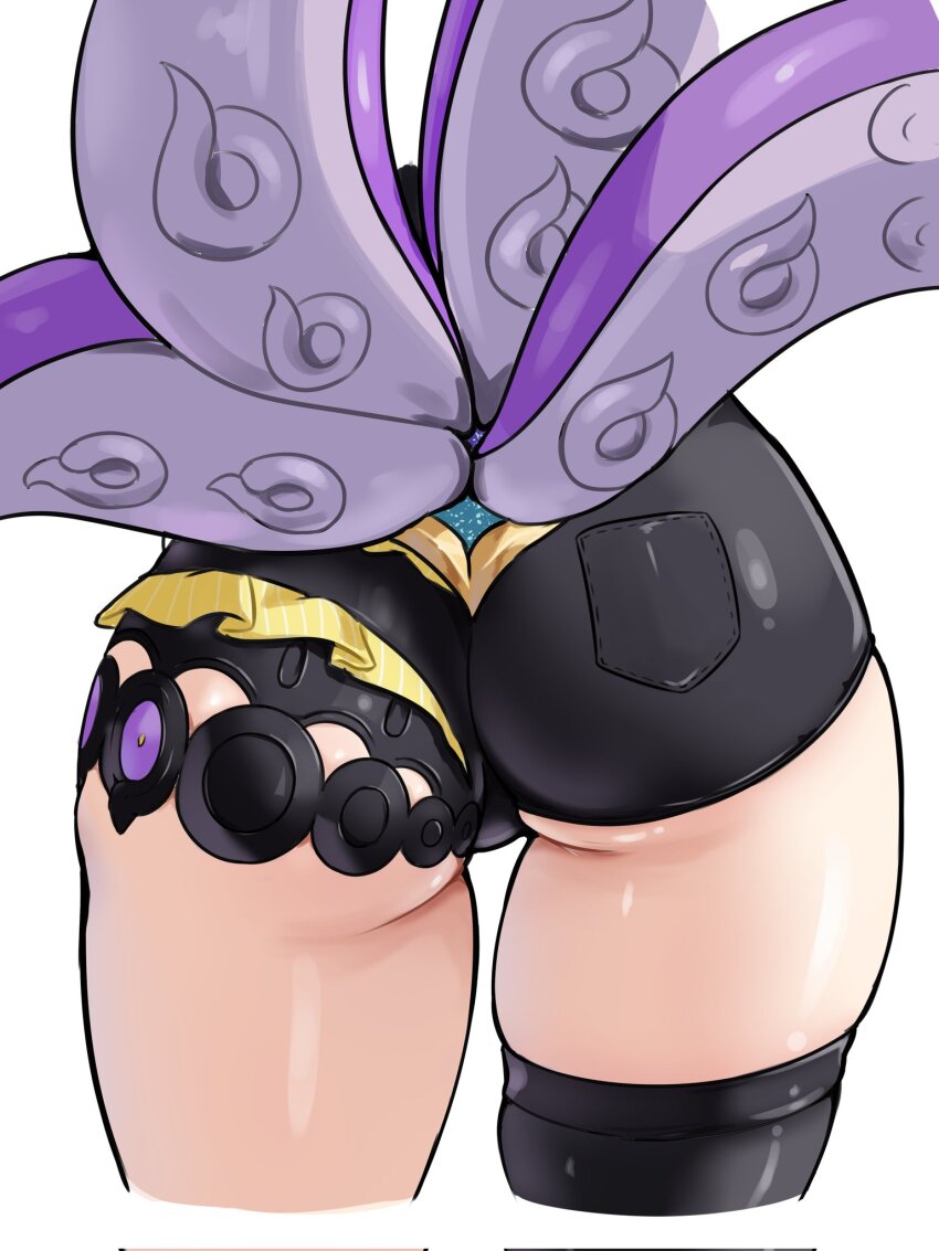 1girl, ass, ass_focus, black_shorts, black_thighhighs, close-up, commentary, cropped_legs