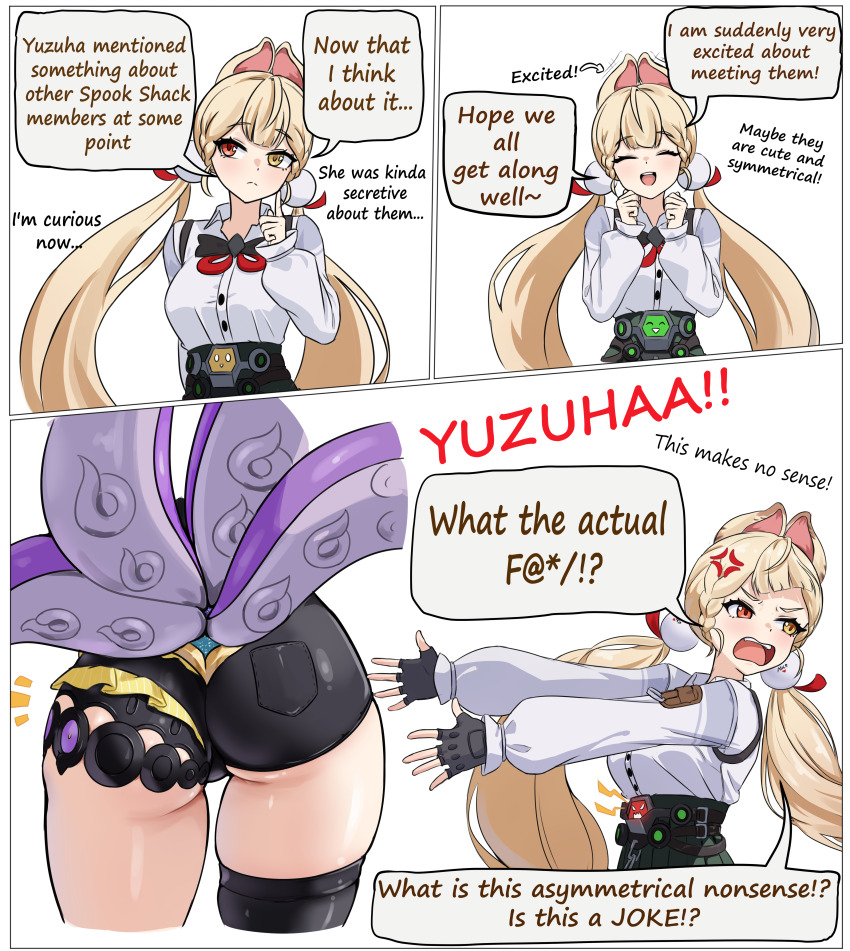 2girls, ^_^, absurdres, alice_thymefield, anger_vein, animal_ears, ass, black_gloves