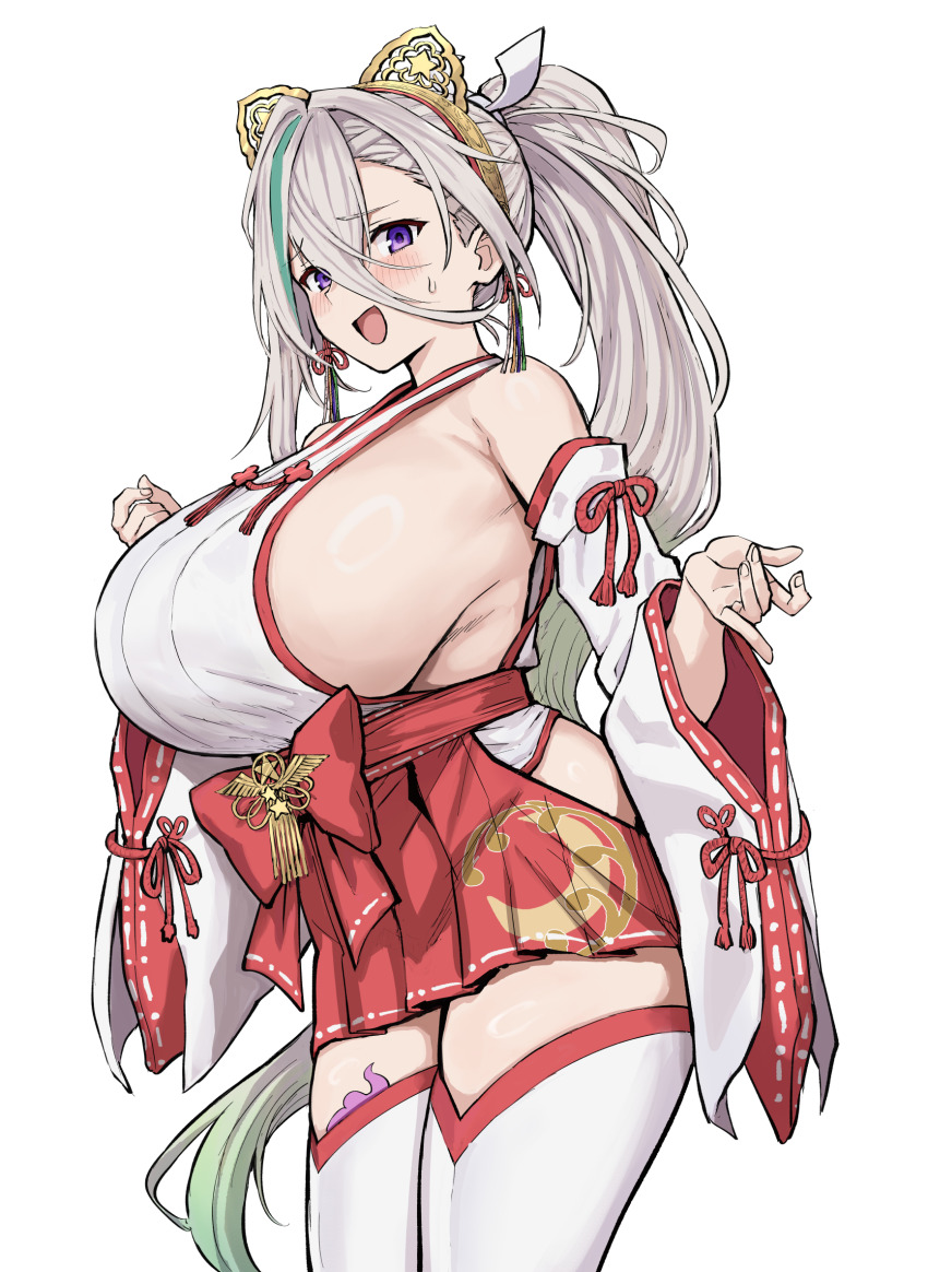 1girl, animal_ear_hairband, animal_ears, bare_shoulders, blush, breasts, cat_ears, detached_sleeves