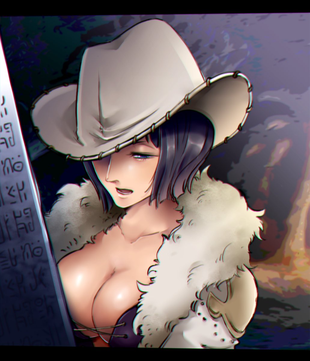 1girl, 2022, black_hair, blunt_bangs, breasts, cleavage, coat, collarbone