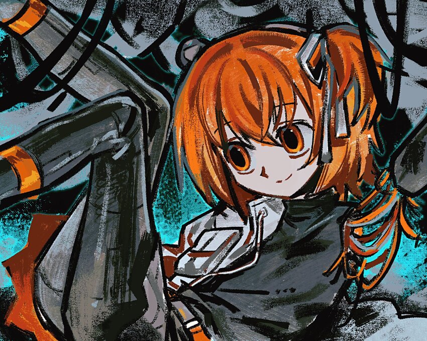 1girl, adachi_rei, belt, black_leggings, black_shirt, hair_ribbon, headlamp, jacket