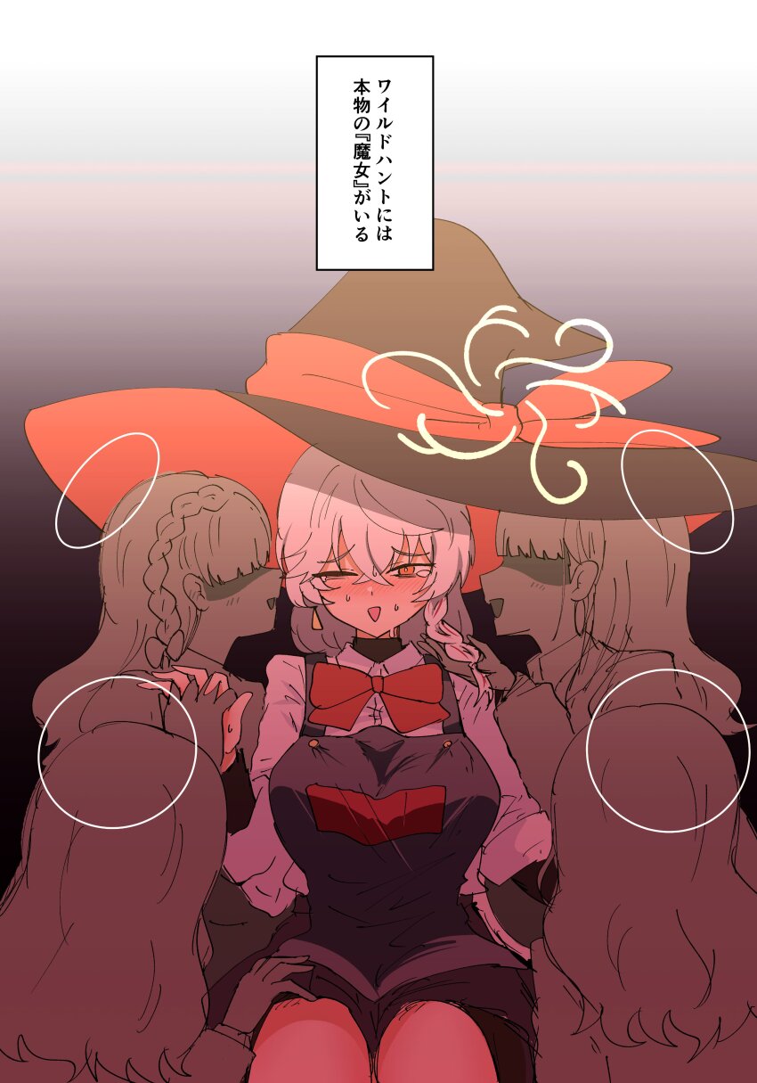 5girls, :d, absurdres, apron, black_skirt, blue_archive, bow, bowtie