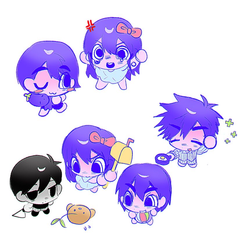 1girl, 3boys, :d, ;3, ^_^, anger_vein, angry, antenna_hair