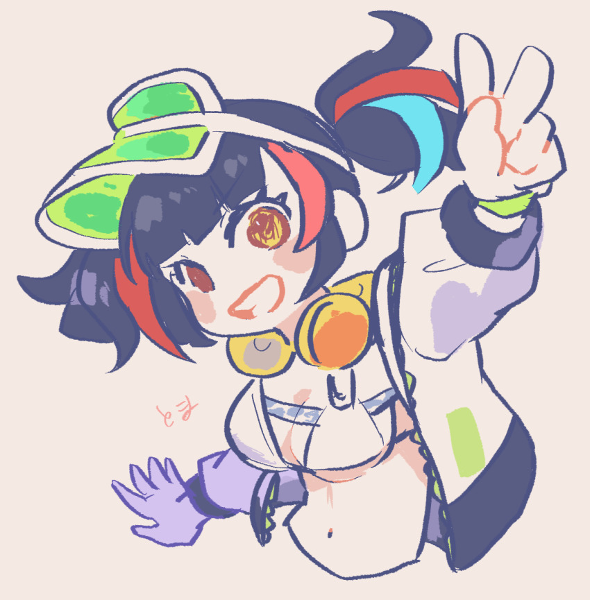 1girl, bikini, black_hair, blue_hair, blush, breasts, chibi, cleavage