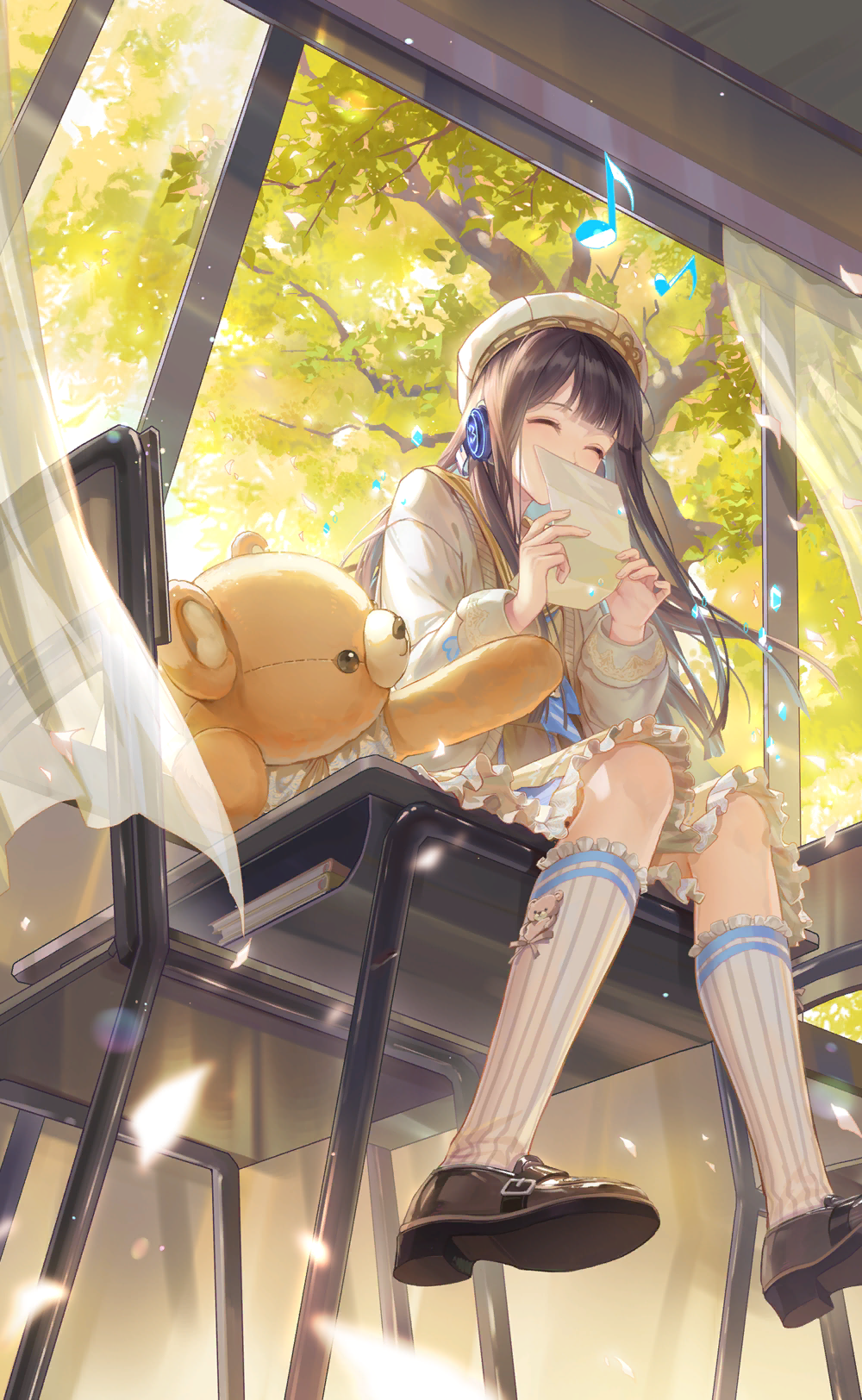 1girl, ^_^, ai_(shining_nikki), animal_print, artist_request, ascot, bear_print, belt