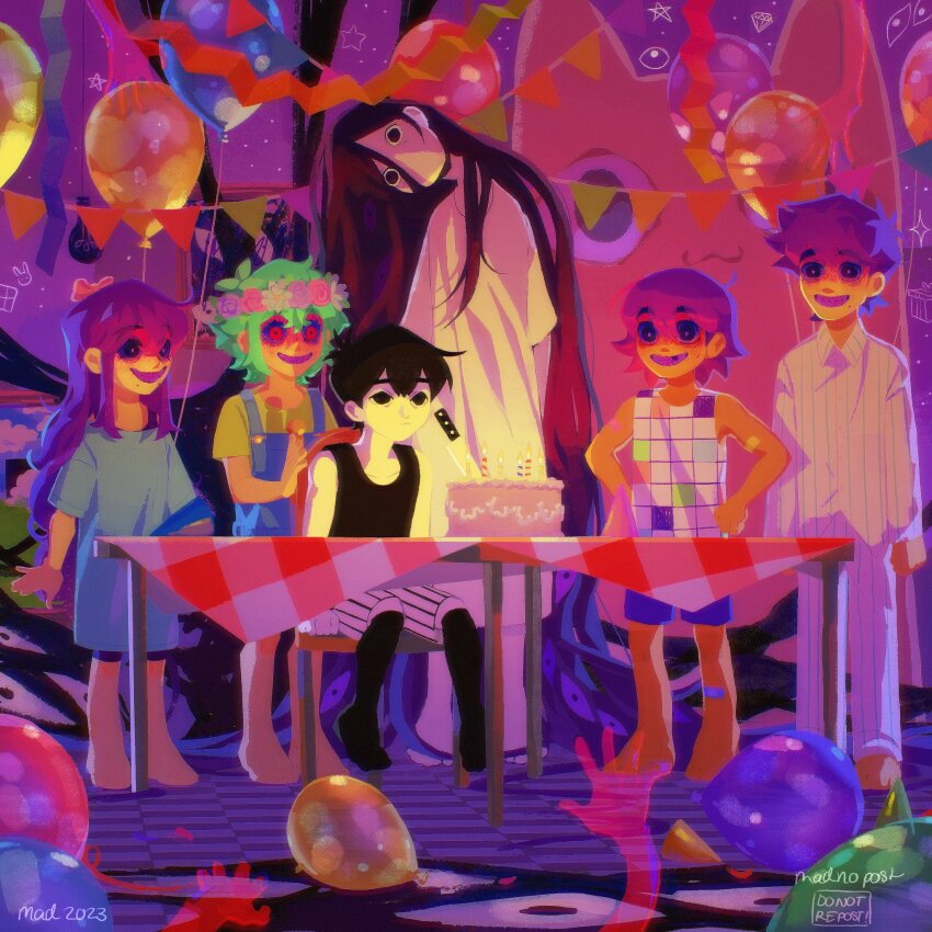 2023, antenna_hair, artist_name, aubrey_(headspace)_(omori), aubrey_(omori), balloon, basil_(headspace)_(omori), basil_(omori)