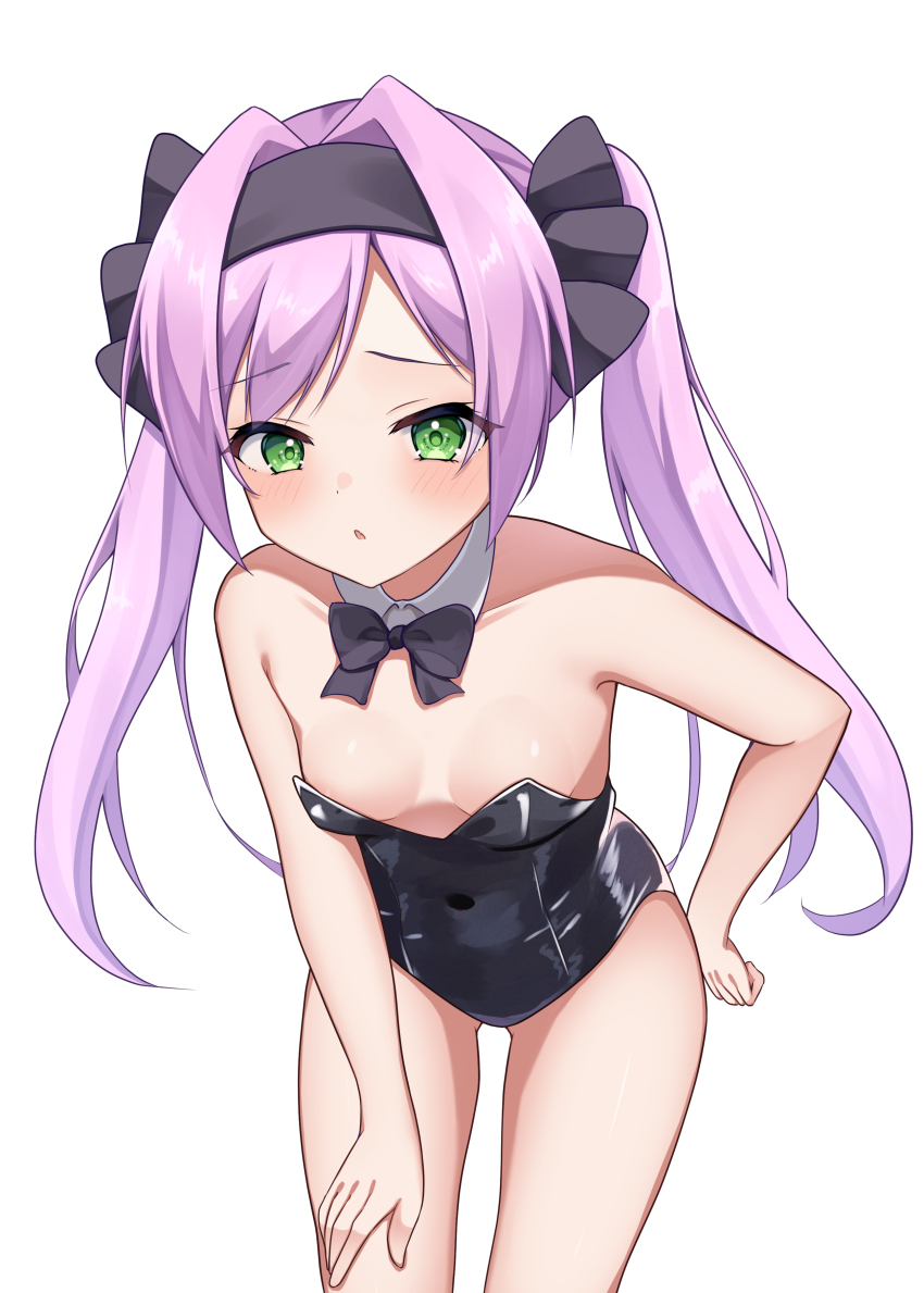 1girl, absurdres, animal_ear_hairband, animal_ears, bare_legs, black_bow, black_bowtie, black_hairband