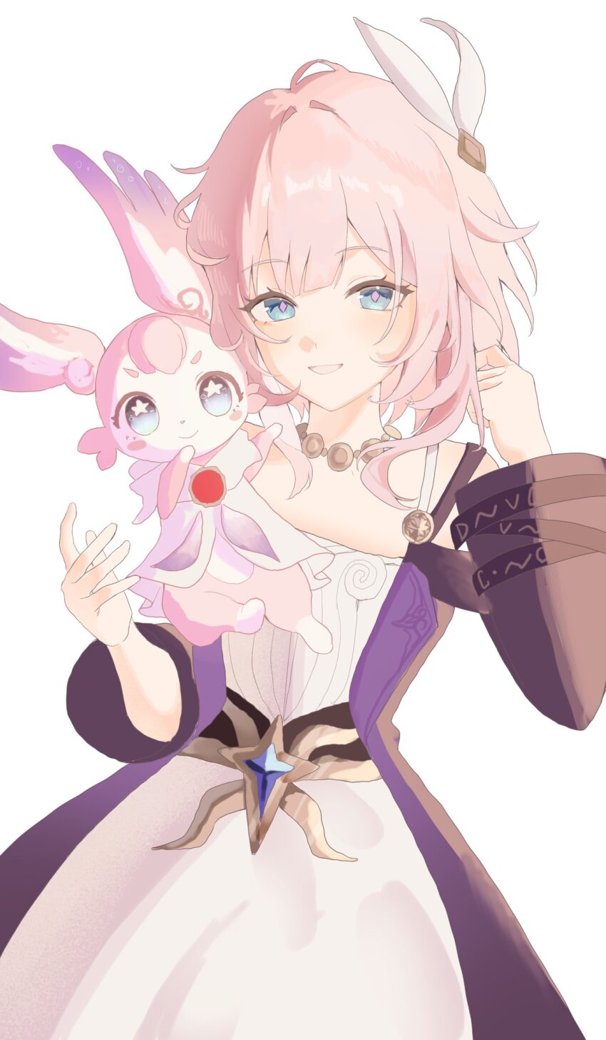 0910_2222, 1girl, bare_shoulders, blue_eyes, breasts, coat, commentary, cyrene_(philia093)_(honkai:_star_rail)