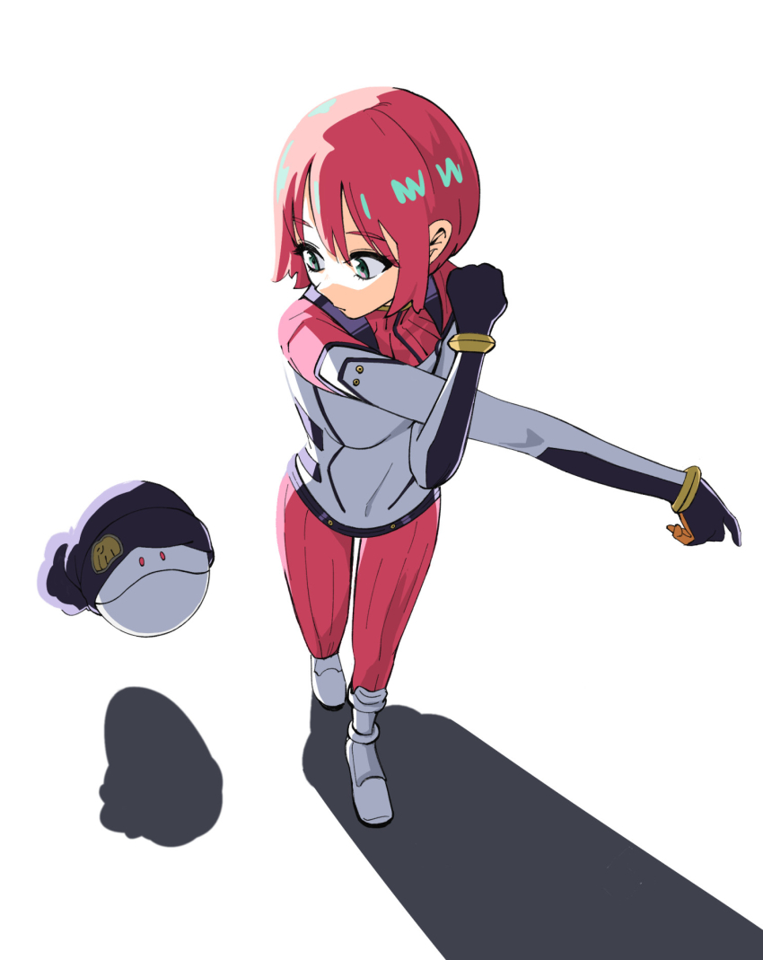 1girl, amate_yuzuriha, blue_eyes, bodysuit, closed_mouth, commentary_request, double-parted_bangs, full_body