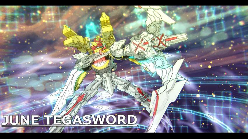 1boy, 1girl, armor, blue_eyes, gattai, glowing, glowing_eyes, gold_armor