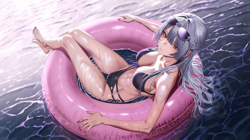 1girl, abs, ak-15_(girls'_frontline), alternate_costume, anakasakas, bare_legs, bare_shoulders, bikini