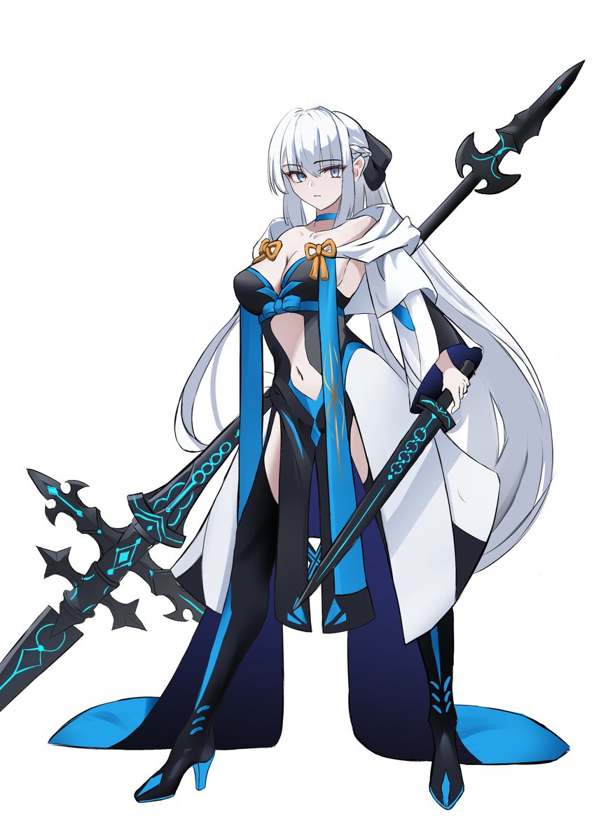 1girl, black_bow, blue_eyes, bow, braid, fate/grand_order, fate_(series), full_body