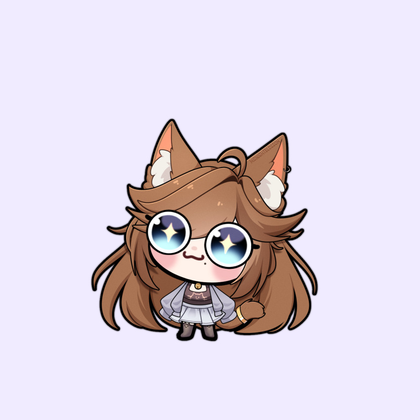 ahoge, animal_ears, blue_eyes, brown_hair, cat_ears, cat_girl, cat_tail, chelzor_the_destroyer, chibi, highres, indie_virtual_youtuber, midnblossom, mole, non-web_source, tail, tail_ornament, tail_ring, very_big_eyes, virtual_youtuber