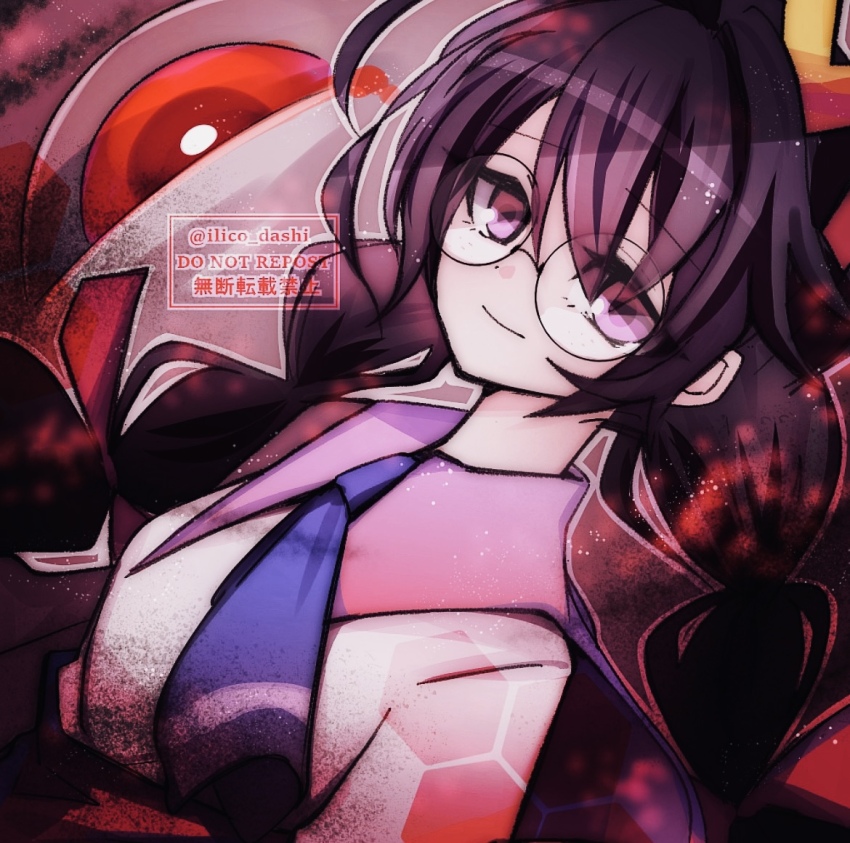 1girl, black_hair, braid, crown, glasses, hair_between_eyes, kirby_(series), kirby_64