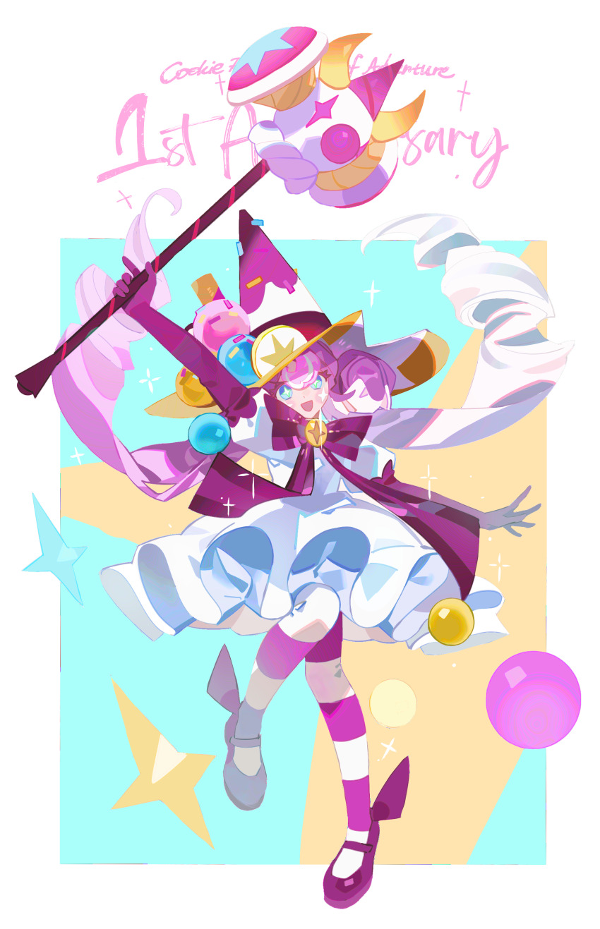 1girl, :d, absurdres, anniversary, blue_eyes, blush_stickers, bow, colored_skin