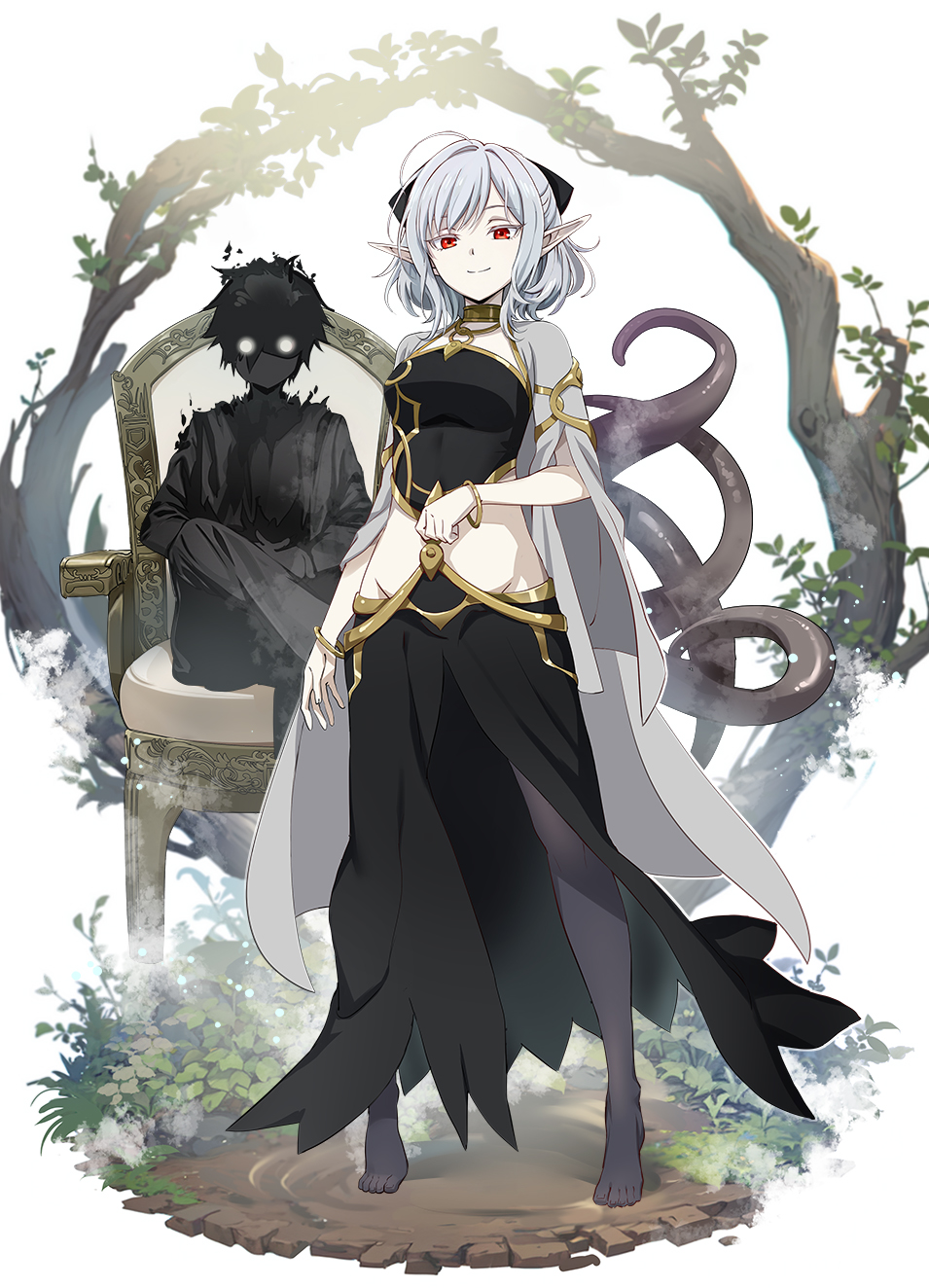 1boy, 1girl, atou_(isekai_mokushiroku_mynoghra), black_pantyhose, breasts, character_request, cloak, clothing_cutout