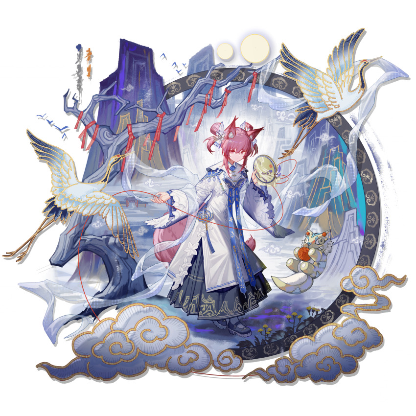 1girl, animal_ear_fluff, animal_ears, aoqun, architecture, arknights, bare_tree, bird