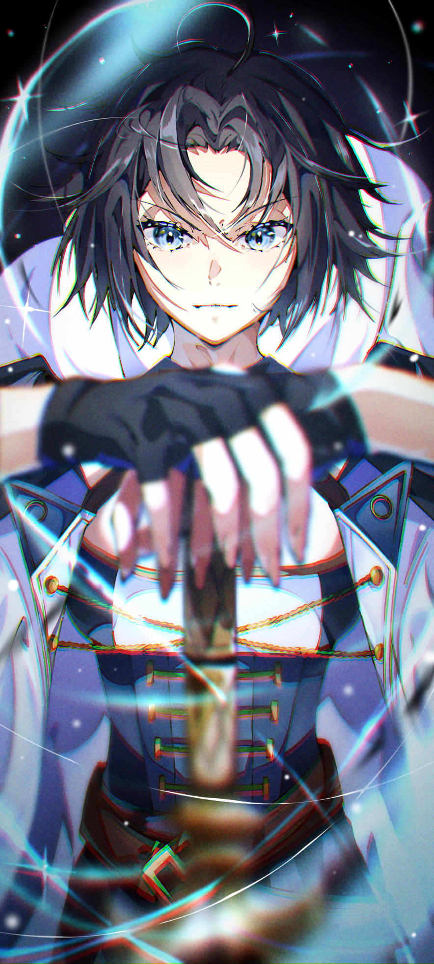 1girl, aged_down, ahoge, black_hair, blue_eyes, coat, fellow_(ha4em9bjyr4rxik), highres